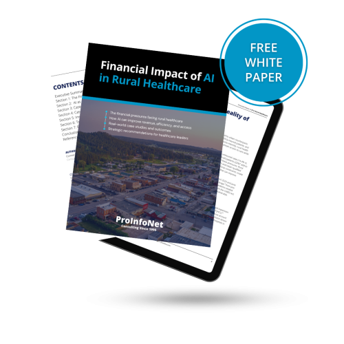 Financial Impact of AI in Rural Healthcare white paper cover with rural town image and “Free White Paper” badge
